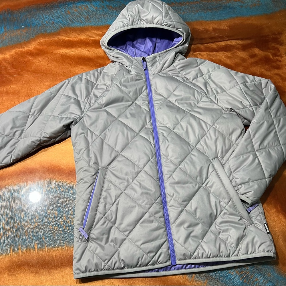 REI Co-op Lightweight Hooded Puffer Jacket Gray purple full zip XL girls